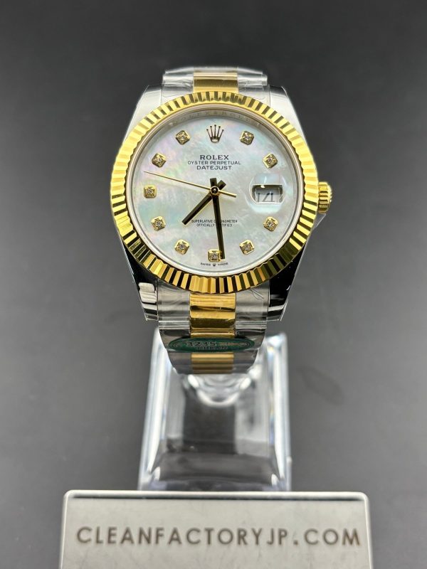 CLEANクリーン工場 ROLEXロレックスデイトジャスト コンビゴールド126333 41mmホワイトマザーオブパール文字盤 フルーテッドベゼル オイスタープレスレット 1:1精度