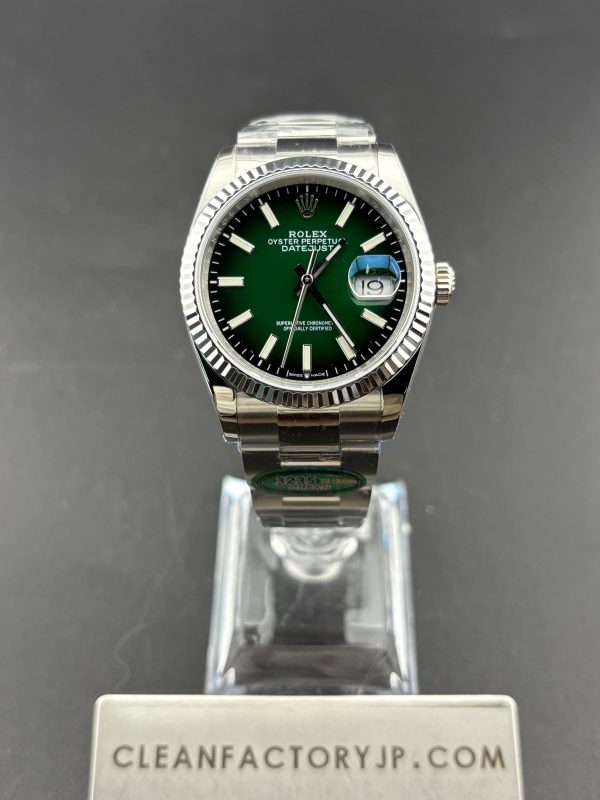 CLEANクリーン工場　ROLEXロレックスデイトジャスト126334　36mm オンブレラッカー グリーンダイヤル　フルーテッドベゼル　オイスターブレスレット　1:1精度