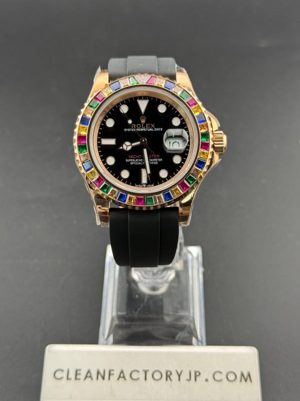 CLEANクリーン工場 ROLEXロレックス ヨットマスター40　116695SATS 　ローズゴールド　ブラック文字盤　ダイヤモンド入りベゼル　ゴムプレスレット　1:1精度
